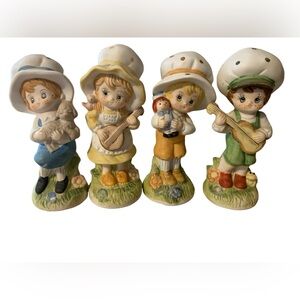 4 Vintage UCGC Porcelain Figurines - 3 boys 1 girl folk art folksy bonnet